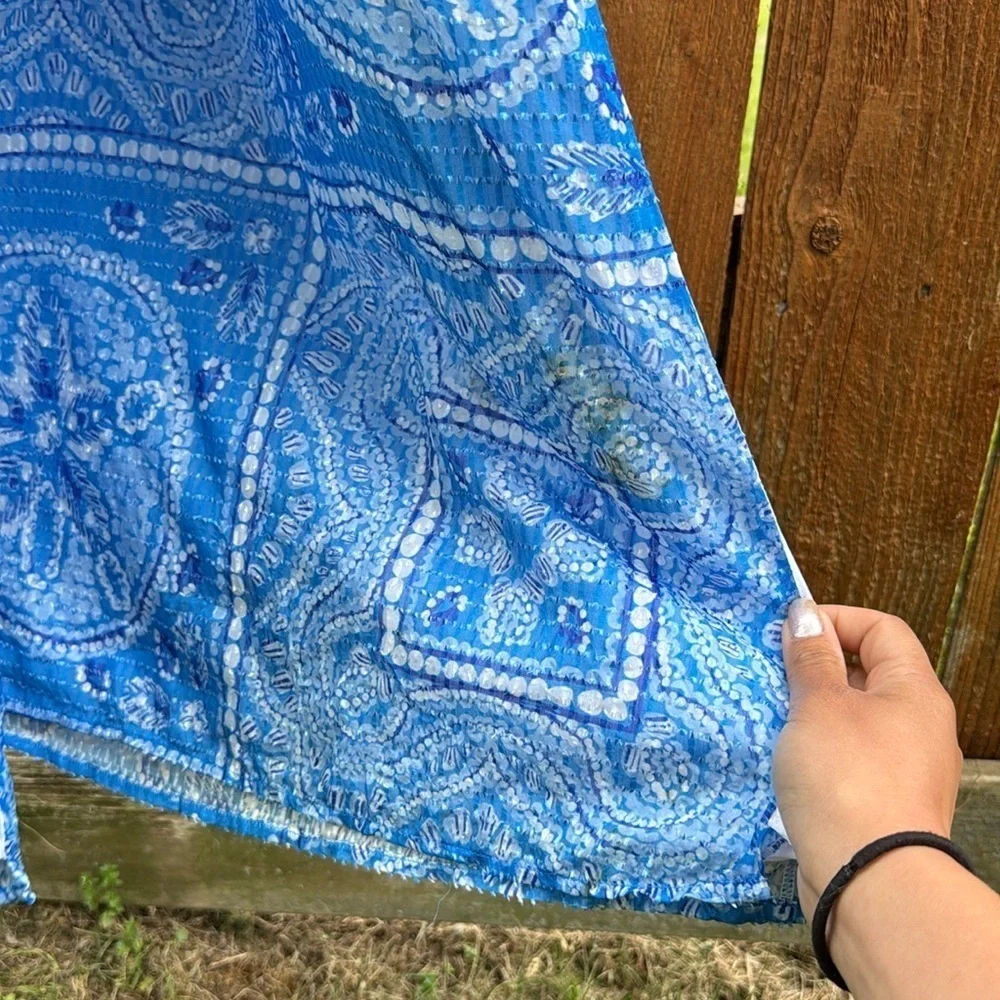 Vineyard Vines Sand Dollar Scarf Print Maxi Dress White Blue Womens 12 Side Slit